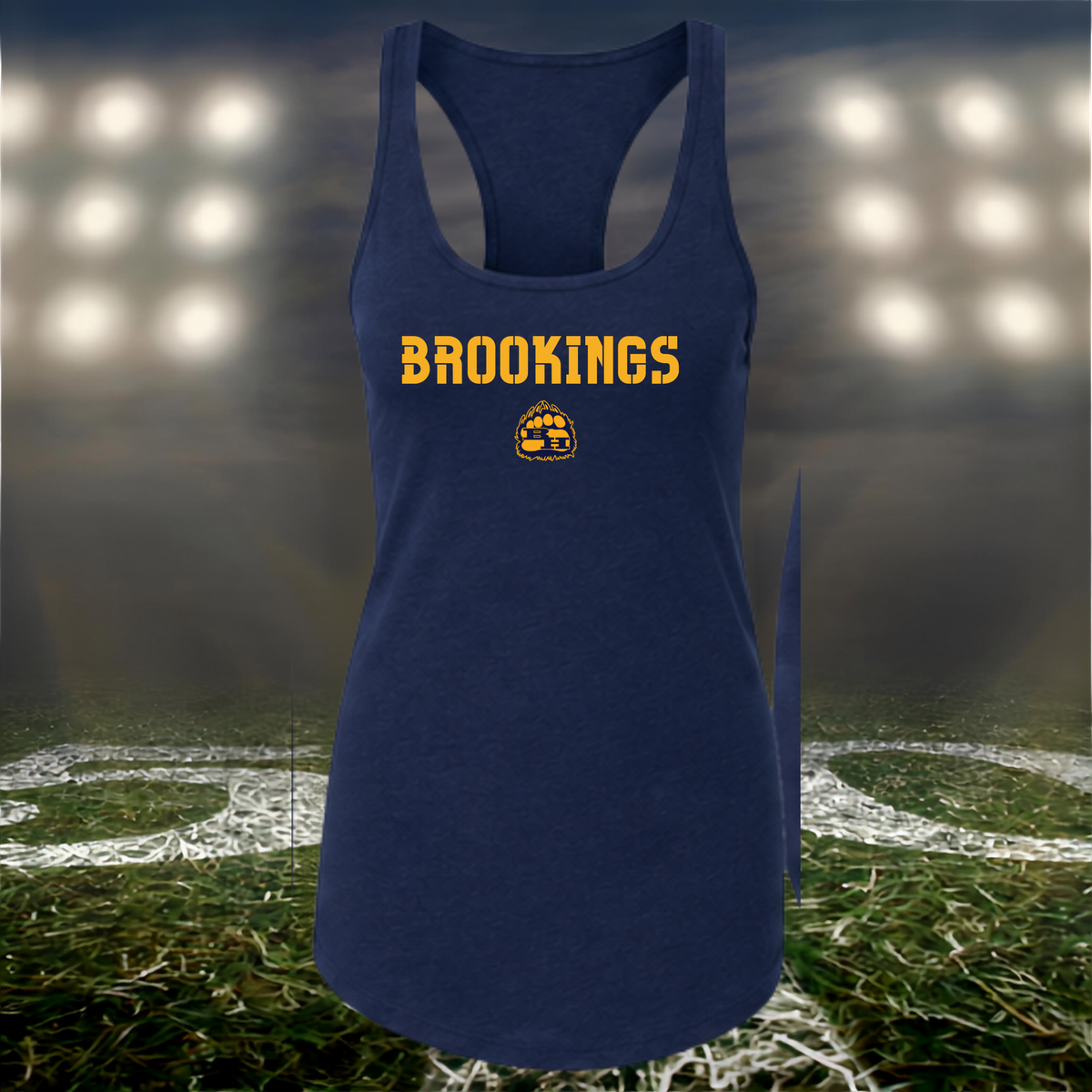 Brookings Bruins Town Mascot – Women's Racerback Tank Top in Navy