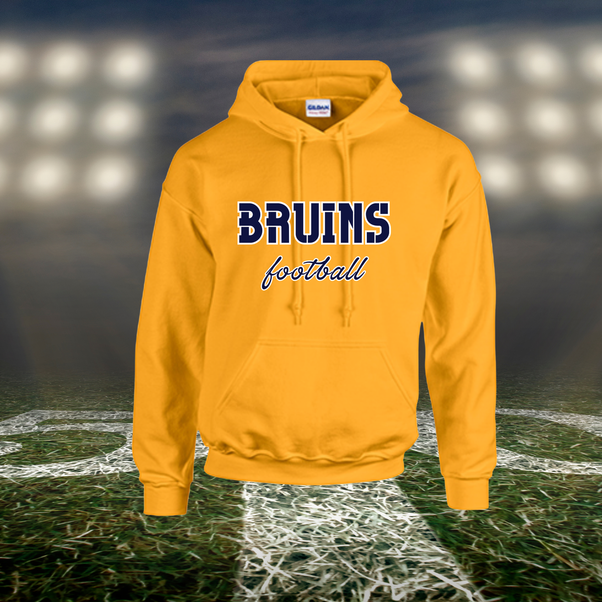 Brookings Bruins Football Text Logo – Hoodie in Navy