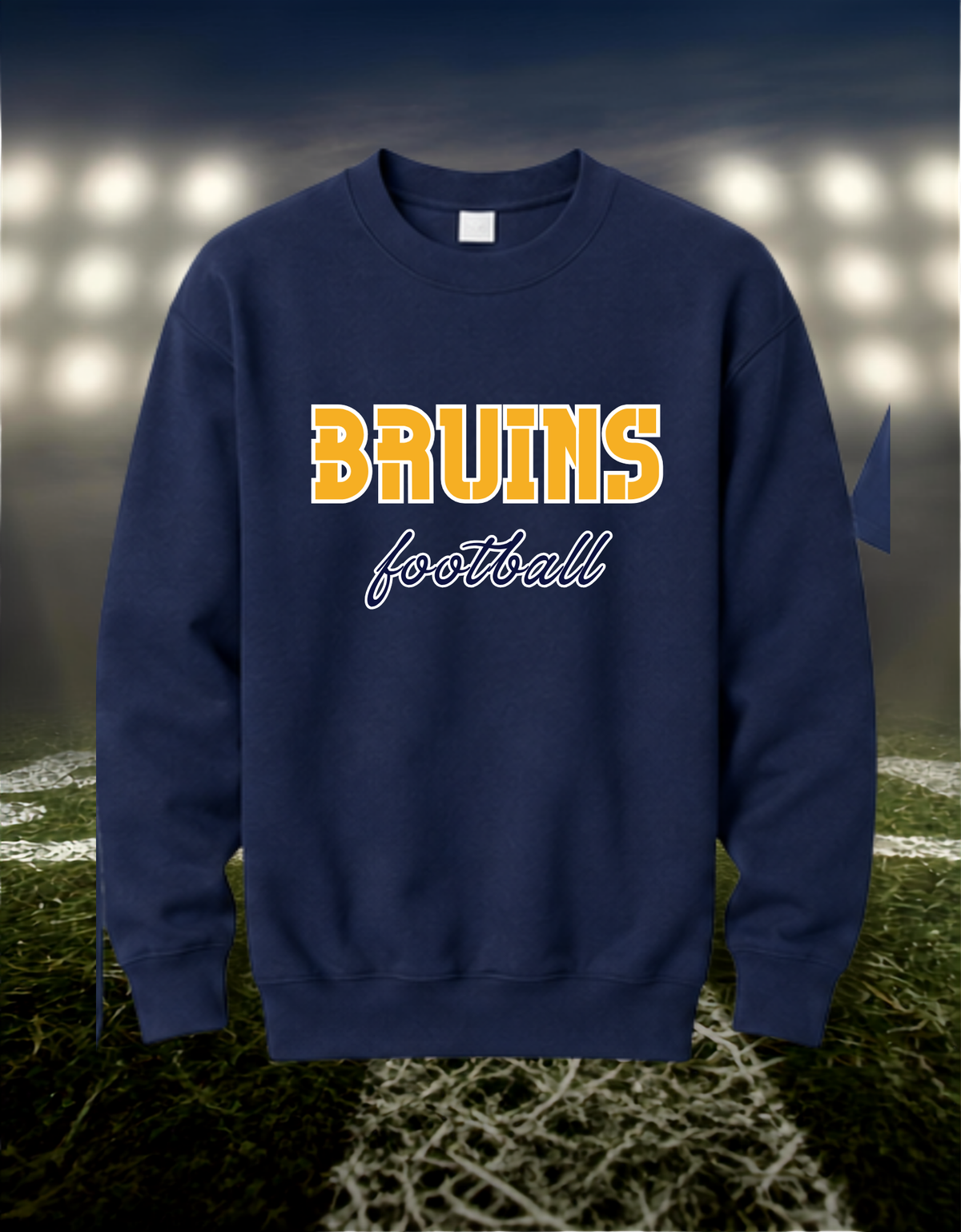 Brookings Bruins Football Text Logo – Crewneck Sweatshirt in Light Heather Gray