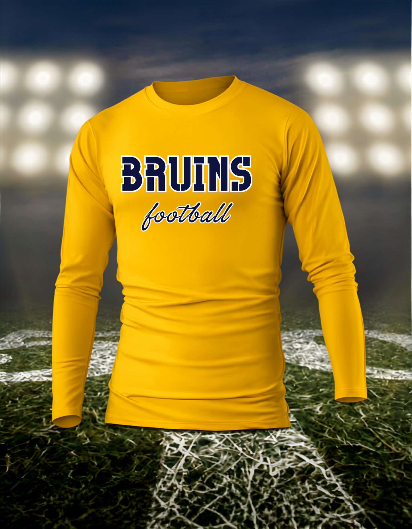 Brookings Bruins Football Text Logo – driFIT Performance Long Sleeve T-Shirt in Navy
