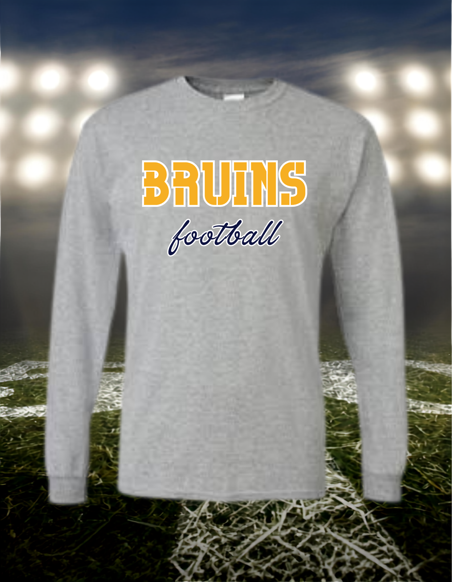 Brookings Bruins Football Text Logo – driFIT Performance Long Sleeve T-Shirt in Gold
