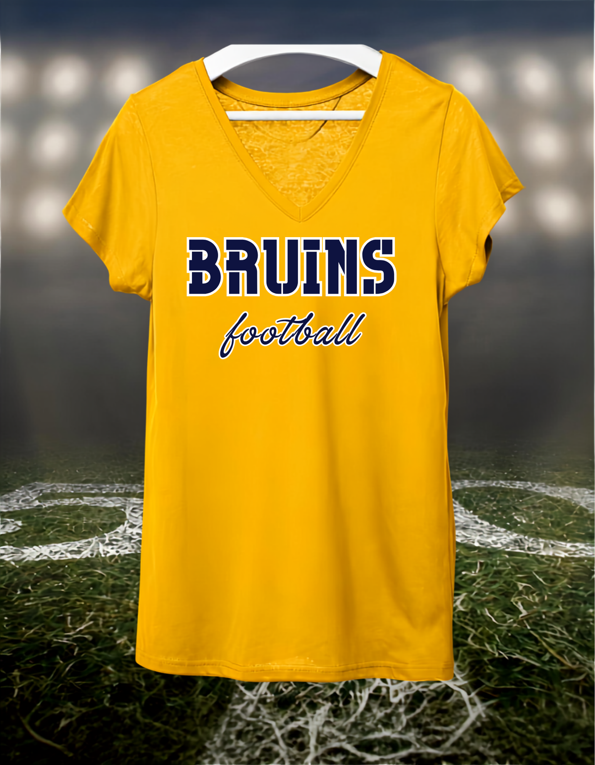 Brookings Bruins Football Text Logo – Women's V-Neck T-Shirt in Navy