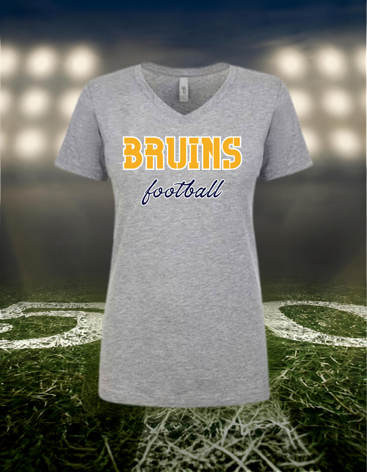 Brookings Bruins Football Text Logo – Women's V-Neck T-Shirt in Gold