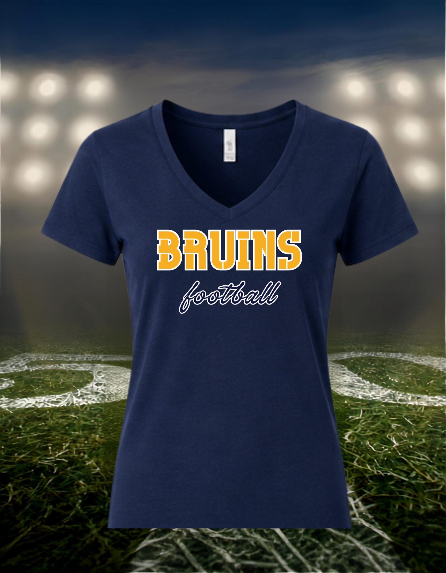Brookings Bruins Football Text Logo – Women's V-Neck T-Shirt in Light Heather Gray