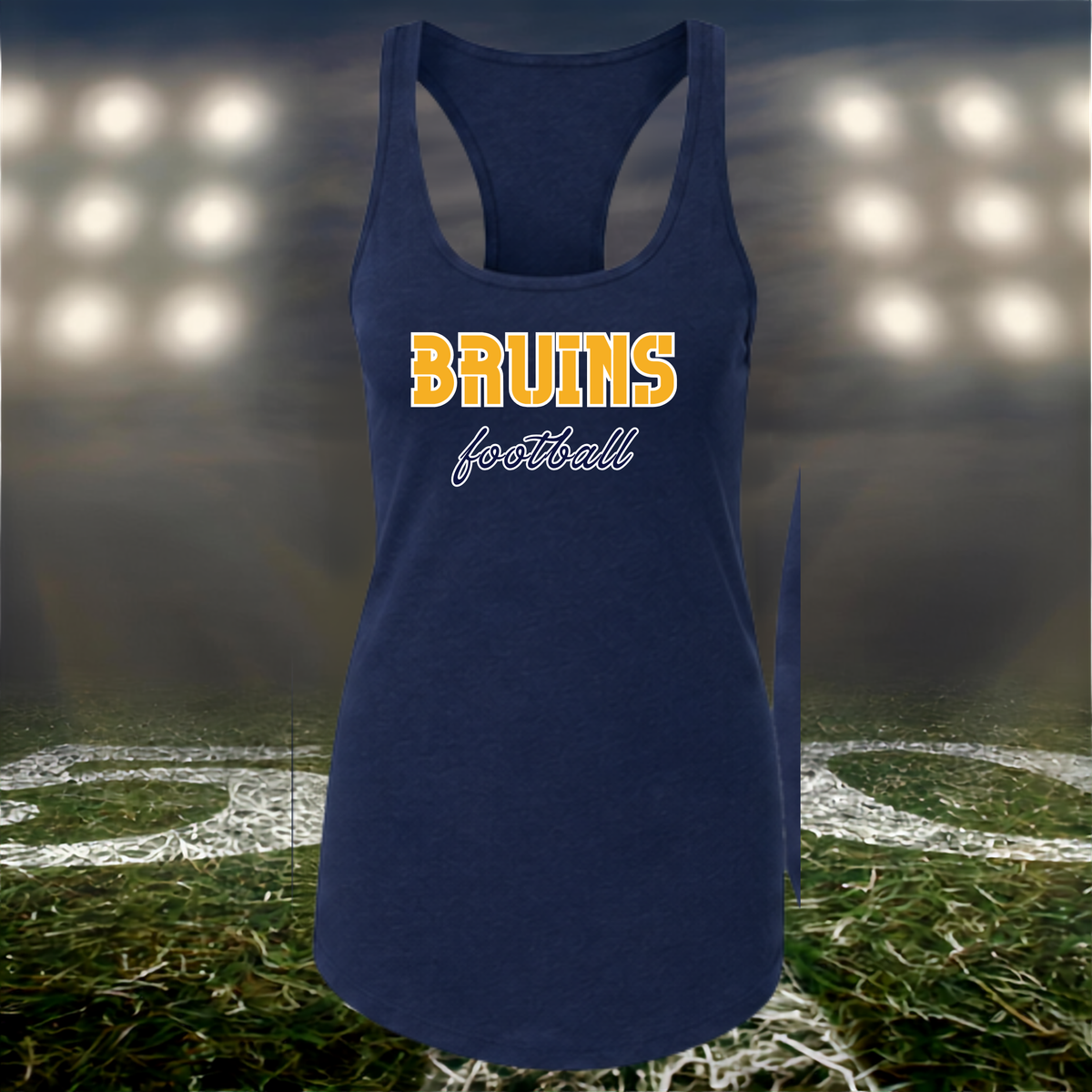 Brookings Bruins Football Text Logo – Women's Racerback Tank Top in Navy
