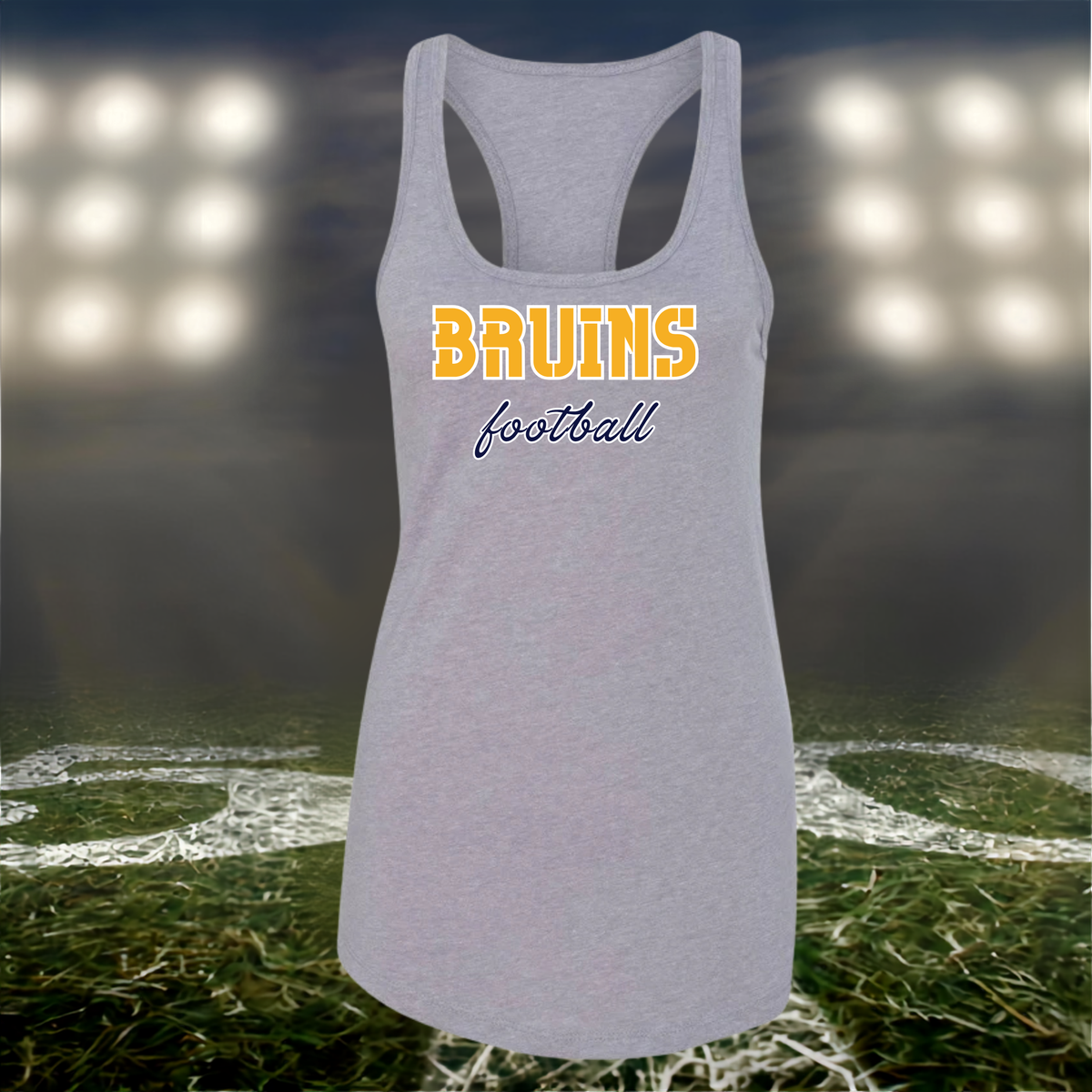 Brookings Bruins Football Text Logo – Women's Racerback Tank Top in Gray