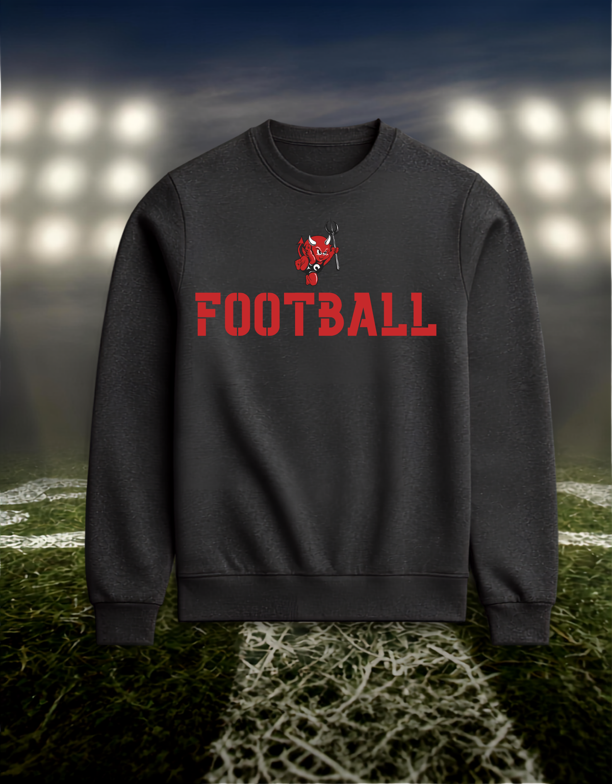 Coquille Red Devils Logo Football – Crewneck Sweatshirt in Dark Heather Gray