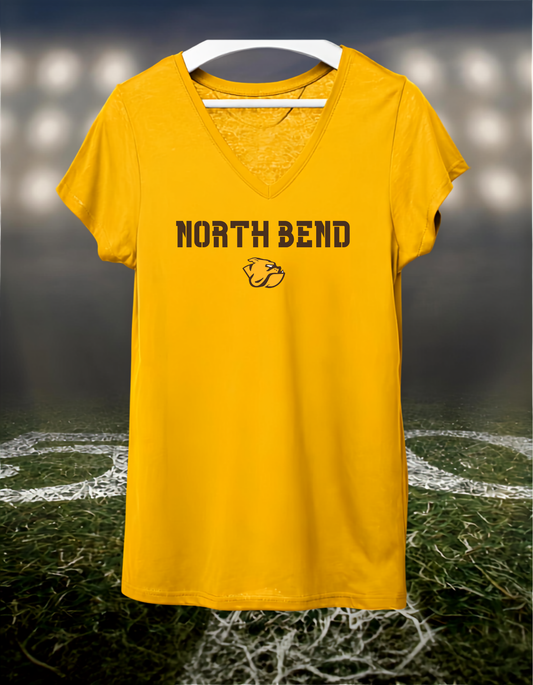North Bend Bulldogs Town Mascot – Women's V-Neck T-Shirt in Brown