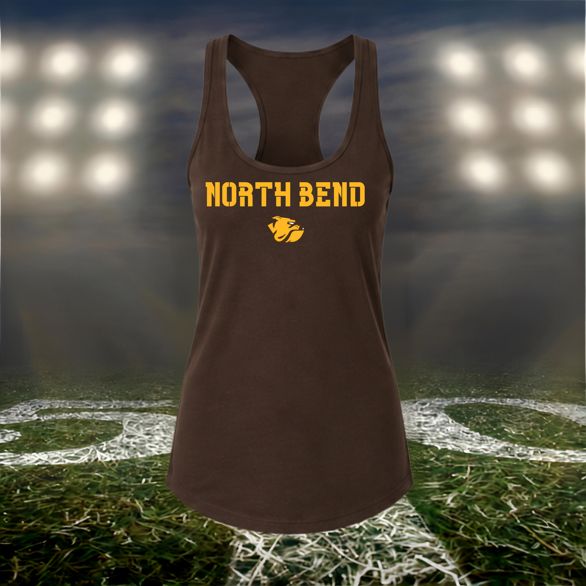 North Bend Bulldogs Town Mascot – Women's Racerback Tank Top in Brown