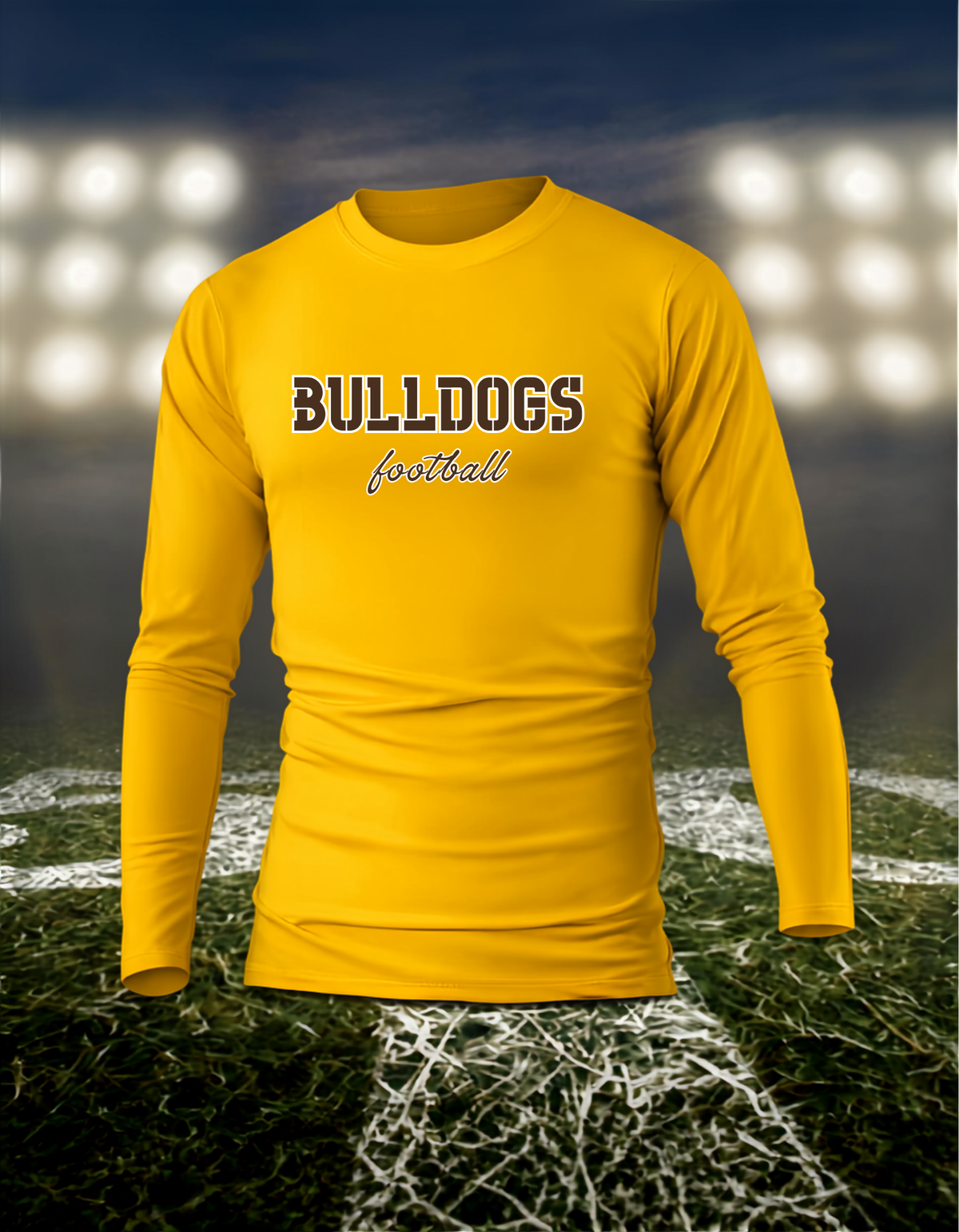 North Bend Bulldogs Football Text Logo – driFIT Performance Long Sleeve T-Shirt in Brown
