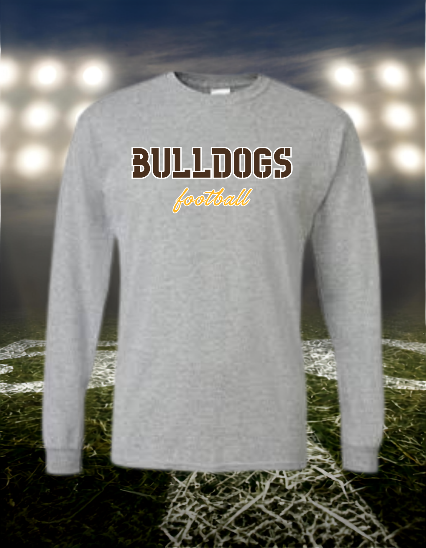 North Bend Bulldogs Football Text Logo – driFIT Performance Long Sleeve T-Shirt in Gold