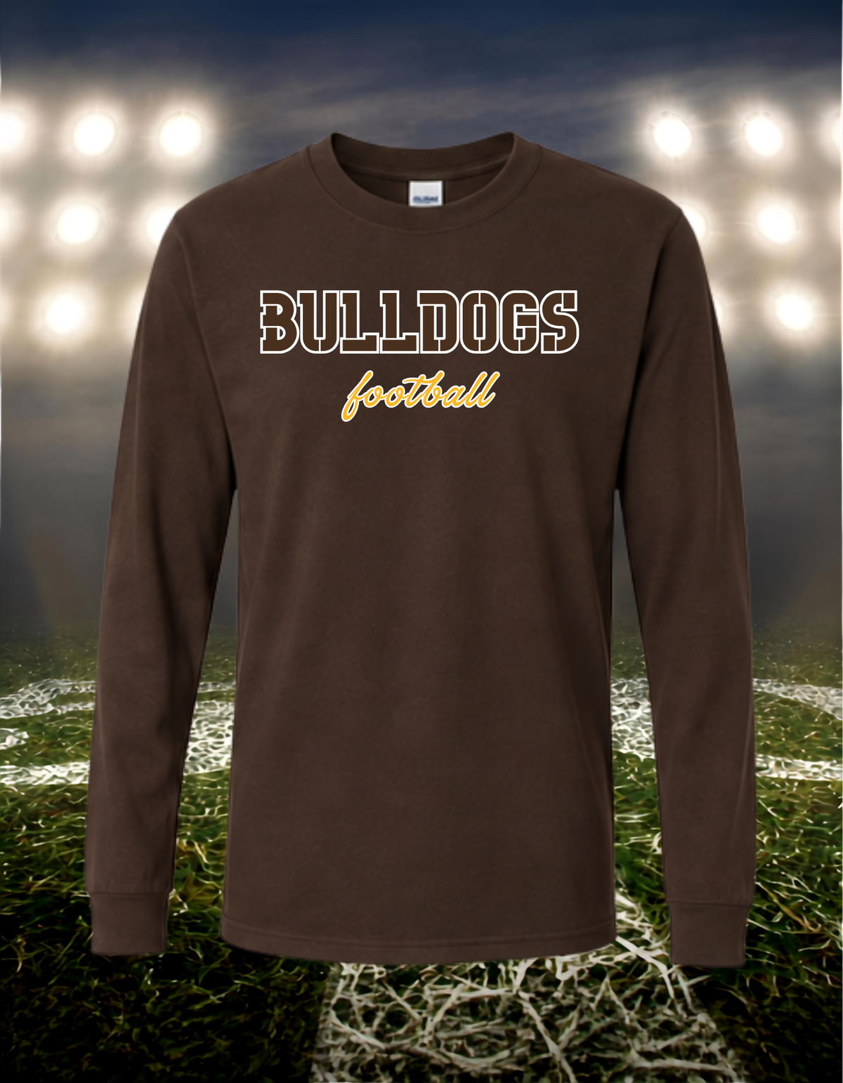 North Bend Bulldogs Football Text Logo – driFIT Performance Long Sleeve T-Shirt in White