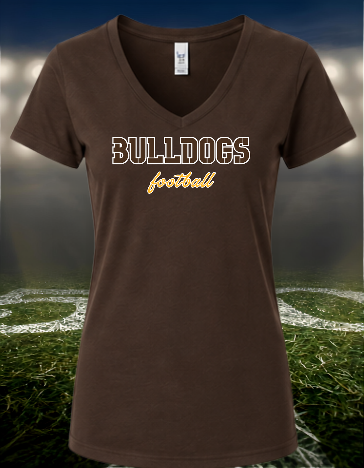 North Bend Bulldogs Football Text Logo – Women's V-Neck T-Shirt in White