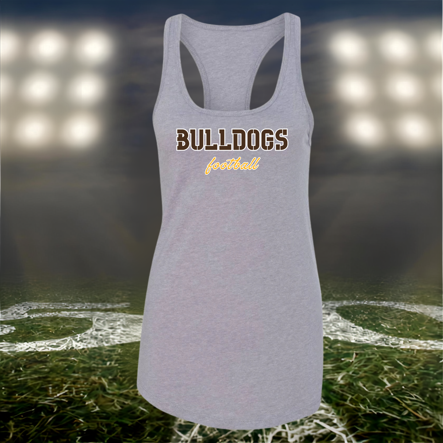 North Bend Bulldogs Football Text Logo – Women's Racerback Tank Top in White