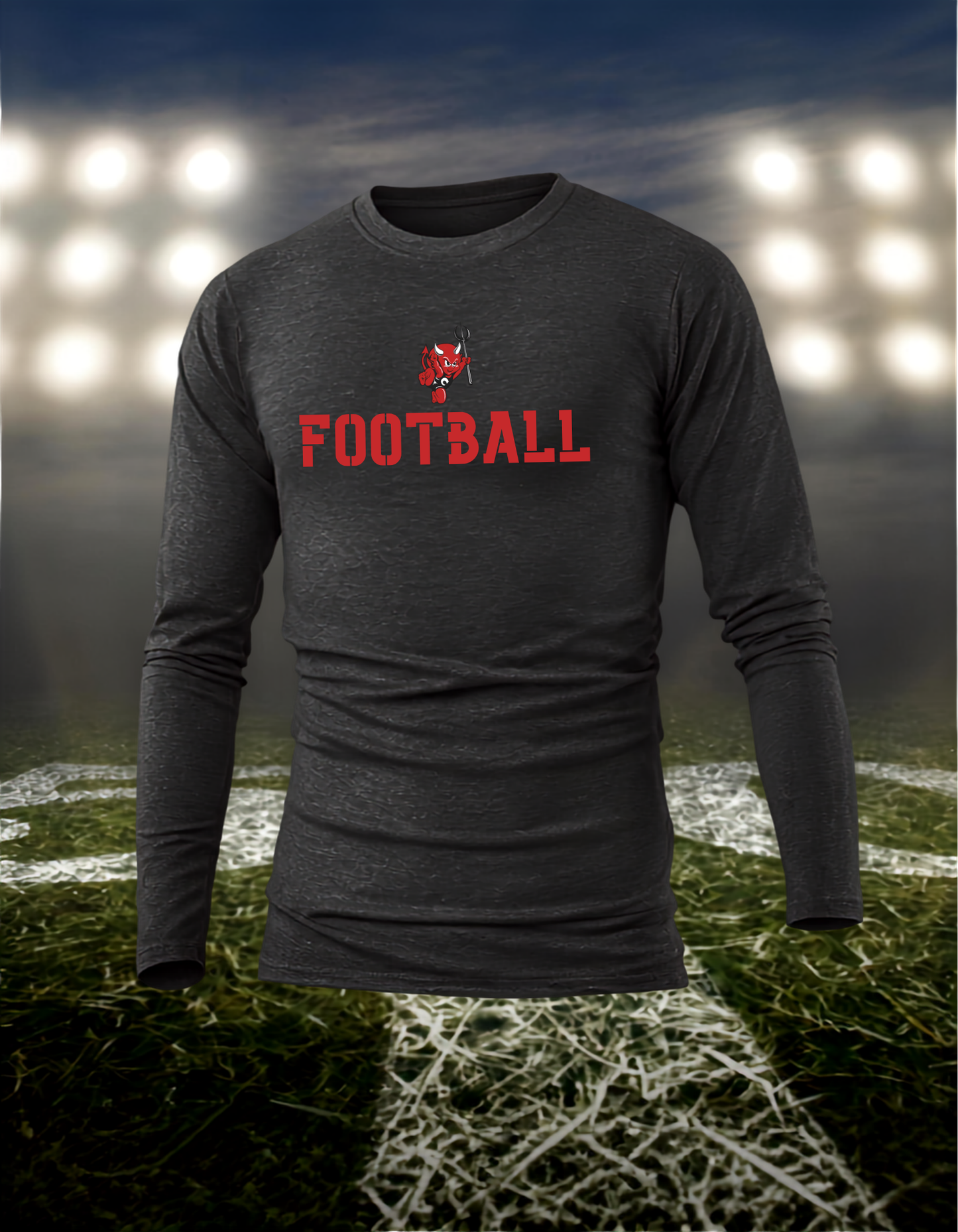 Coquille Red Devils Logo Football – driFIT Performance Long Sleeve T-Shirt in Dark Heather Gray