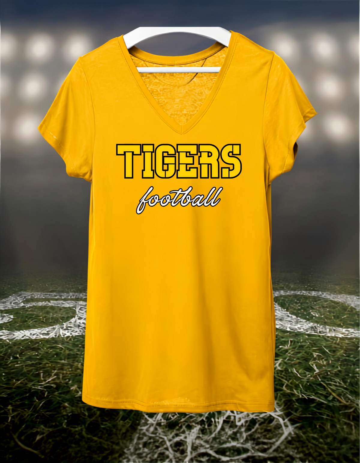 Bandon Tigers Football Text Logo – Women's V-Neck T-Shirt in Gold