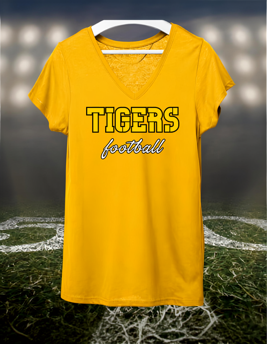 Bandon Tigers Football Text Logo – Women's V-Neck T-Shirt in Gold