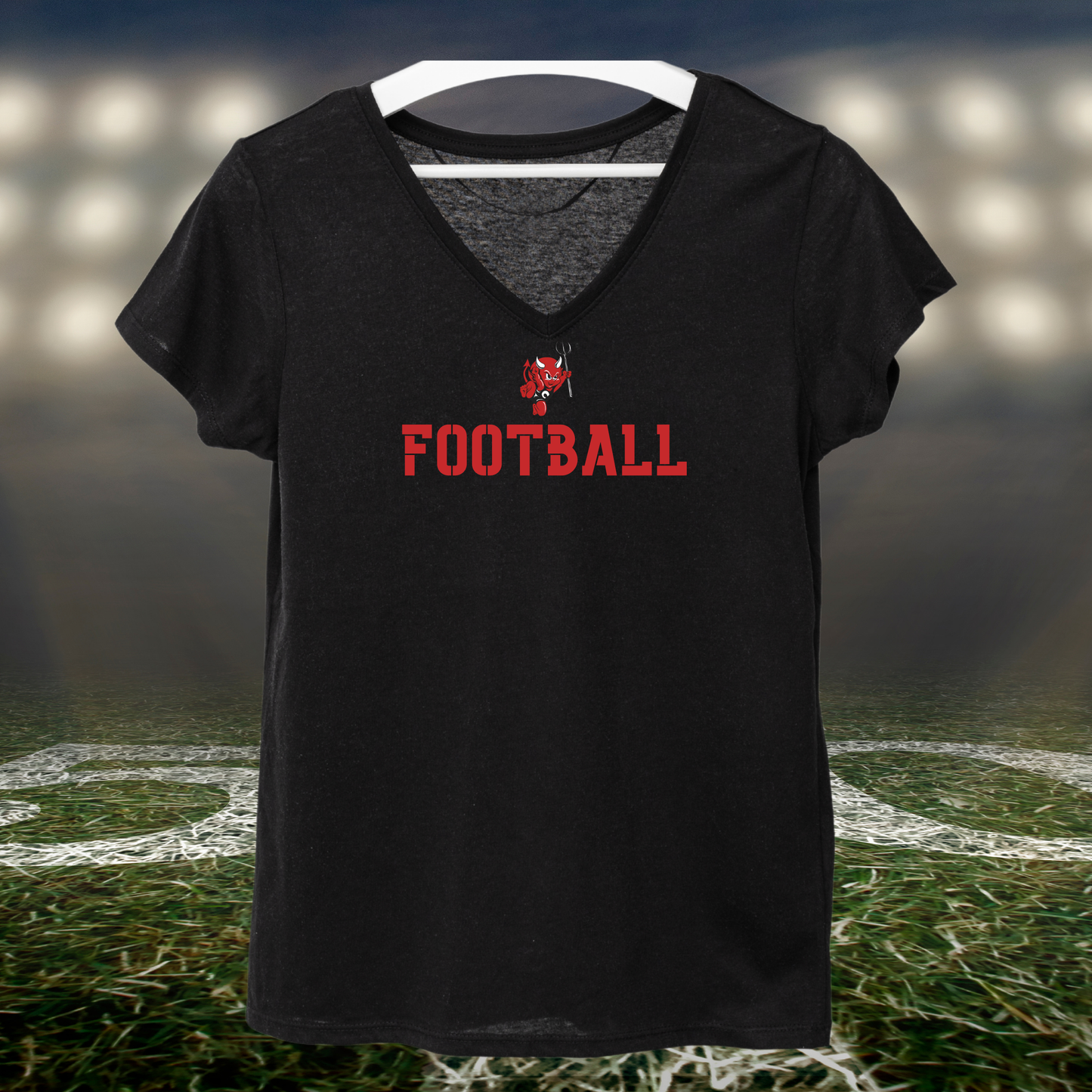 Coquille Red Devils Logo Football – Women's V-Neck T-Shirt in Black