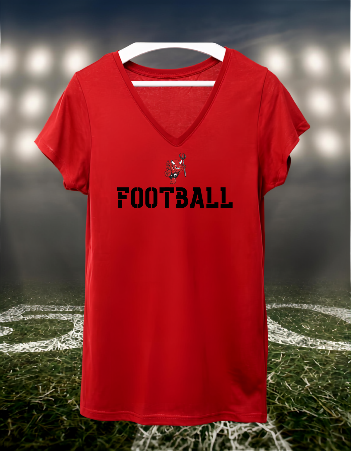 Coquille Red Devils Logo Football – Women's V-Neck T-Shirt in Red
