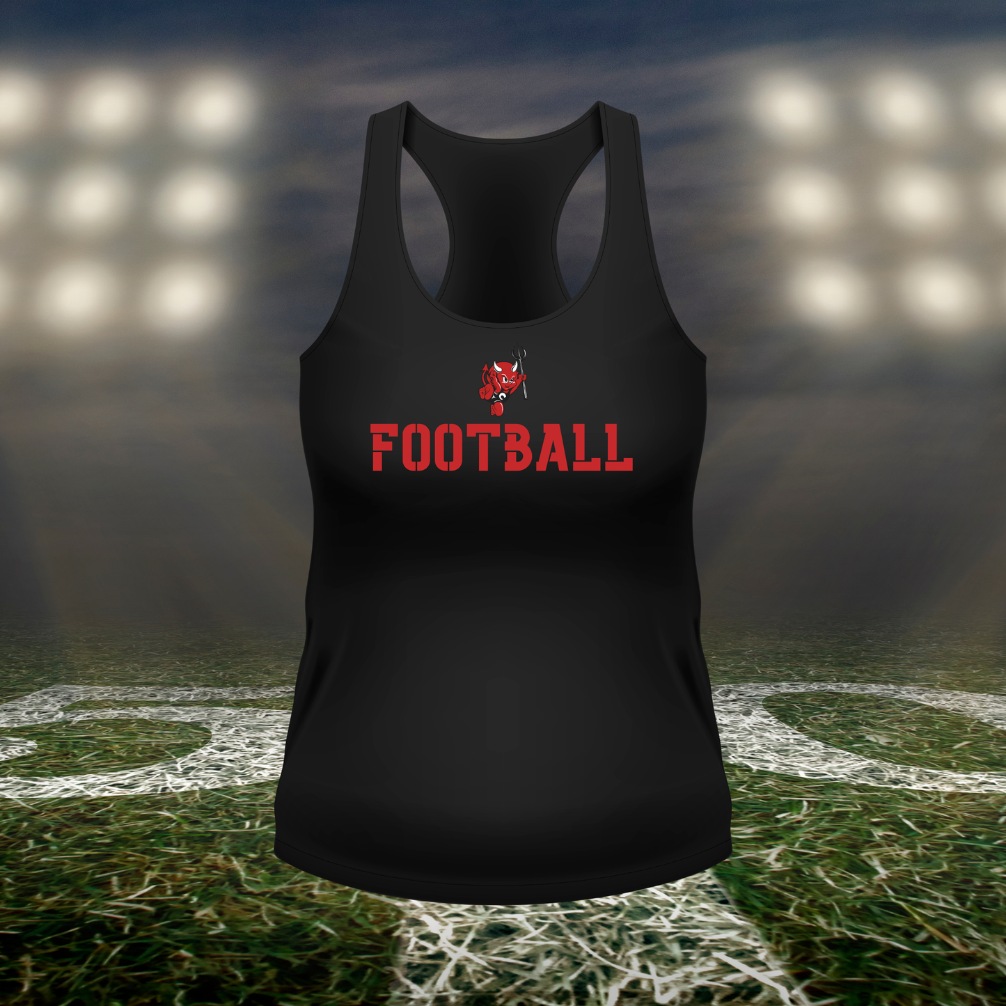 Coquille Red Devils Logo Football – Women's Racerback Tank Top in Black