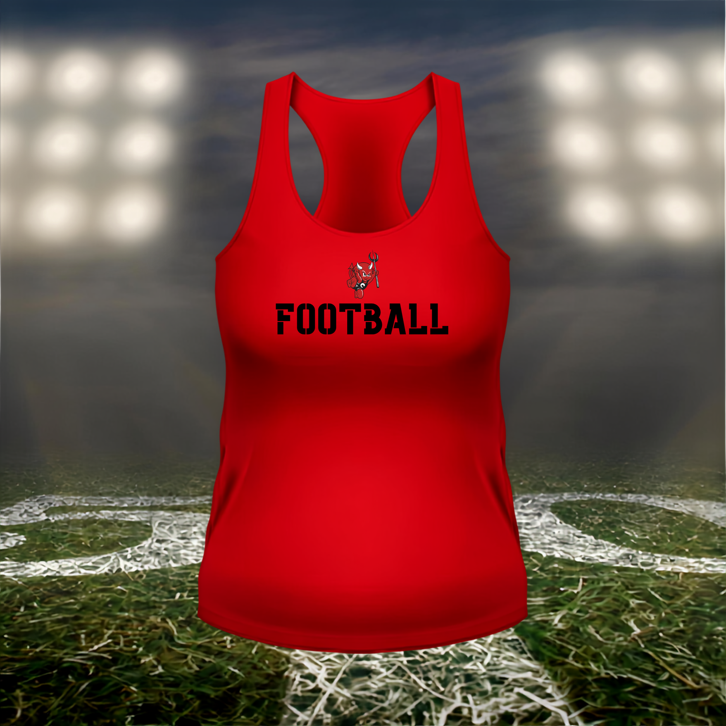 Coquille Red Devils Logo Football – Women's Racerback Tank Top in Gray
