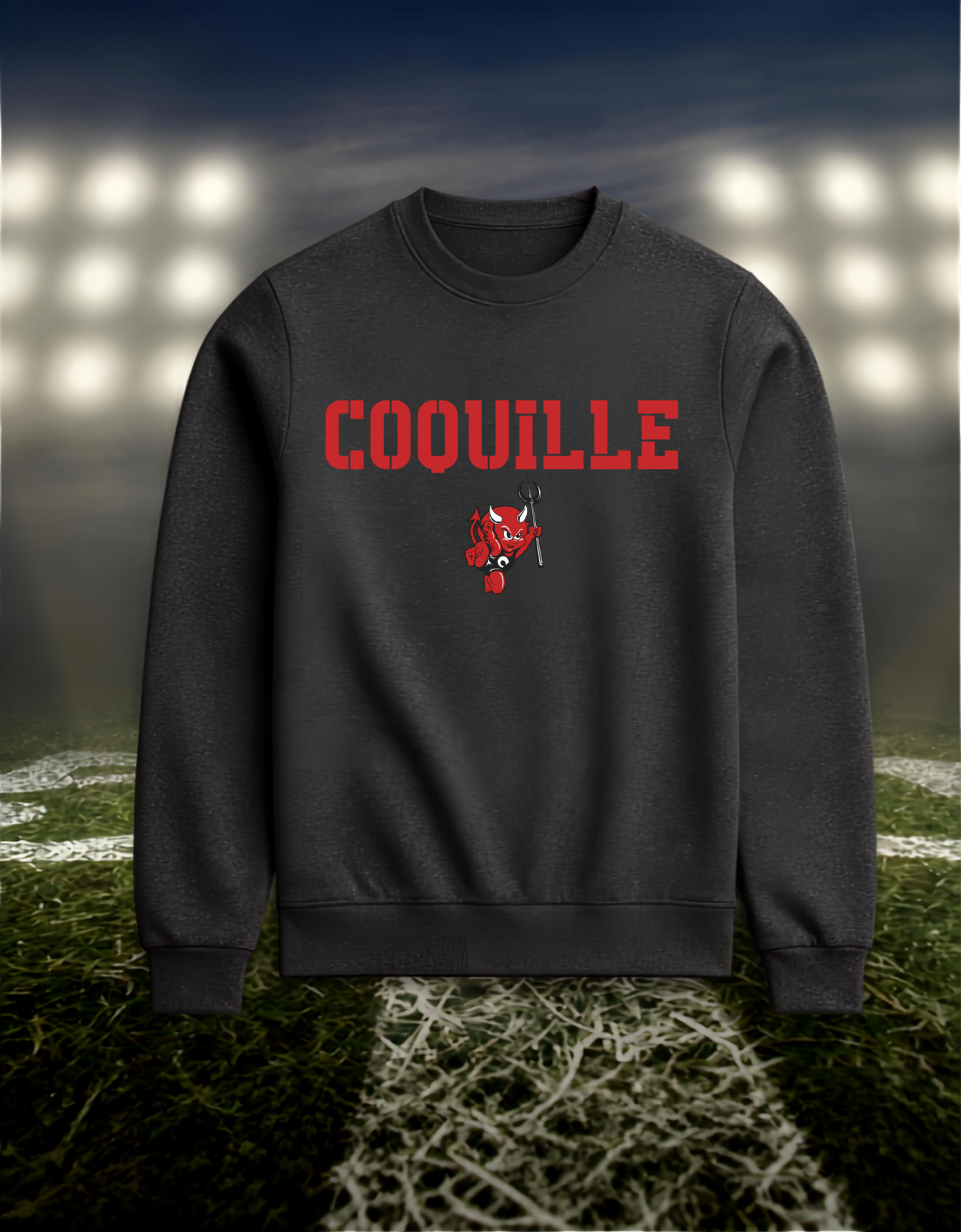 Coquille Red Devils Town Mascot – Crewneck Sweatshirt in Dark Heather Gray