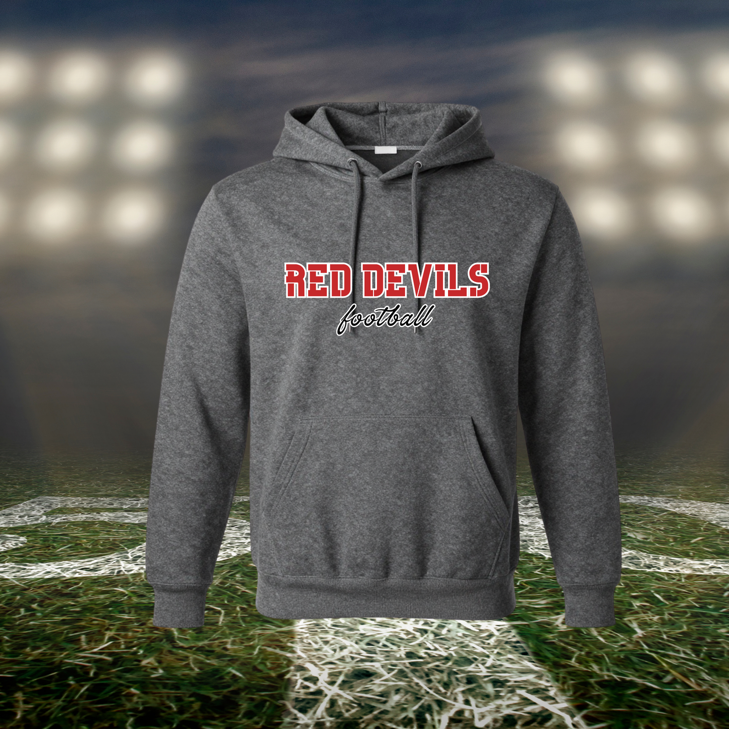 Coquille Red Devils Football Text Logo – Hoodie in Dark Heather Gray