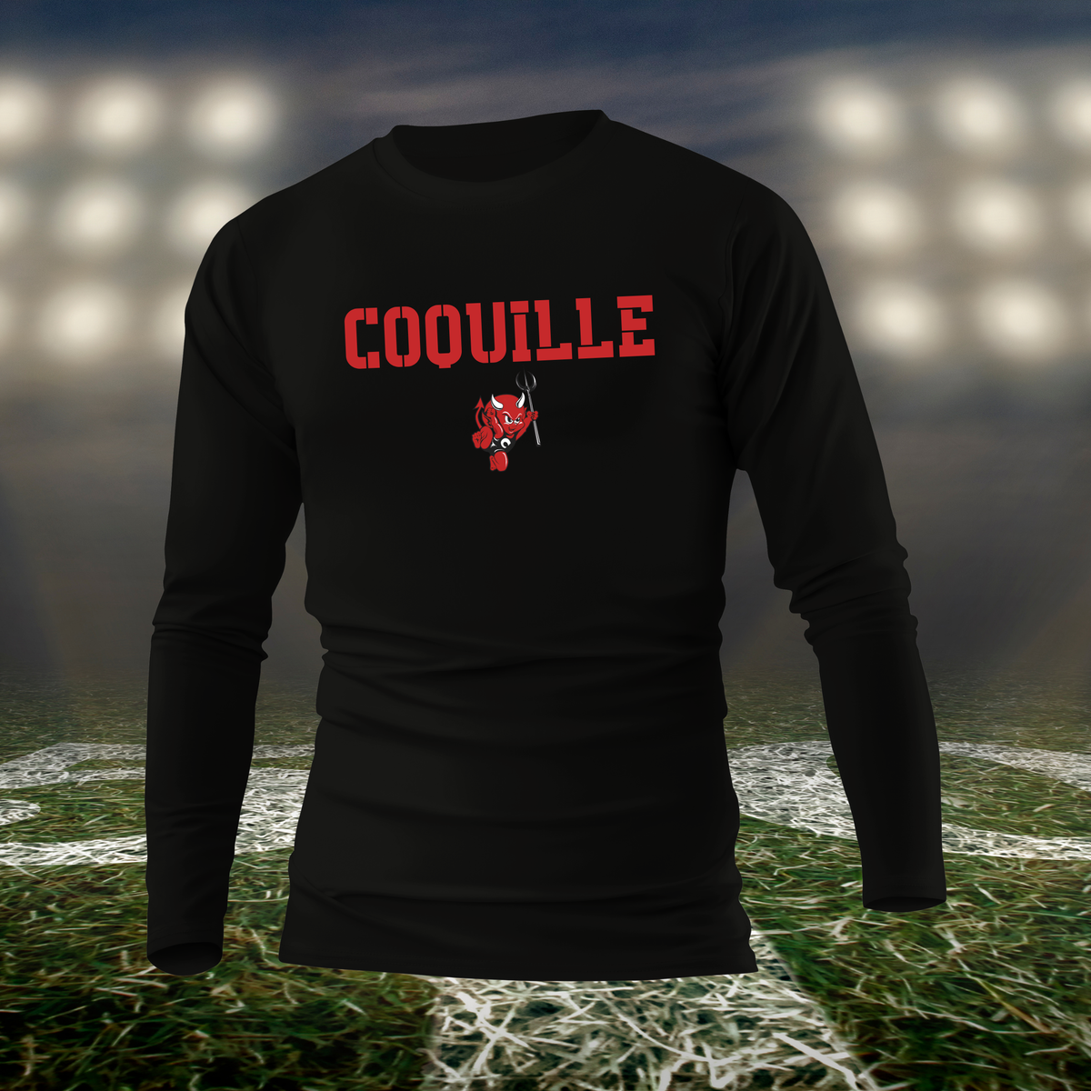 Coquille Red Devils Town Mascot – driFIT Performance Long Sleeve T-Shirt in Black