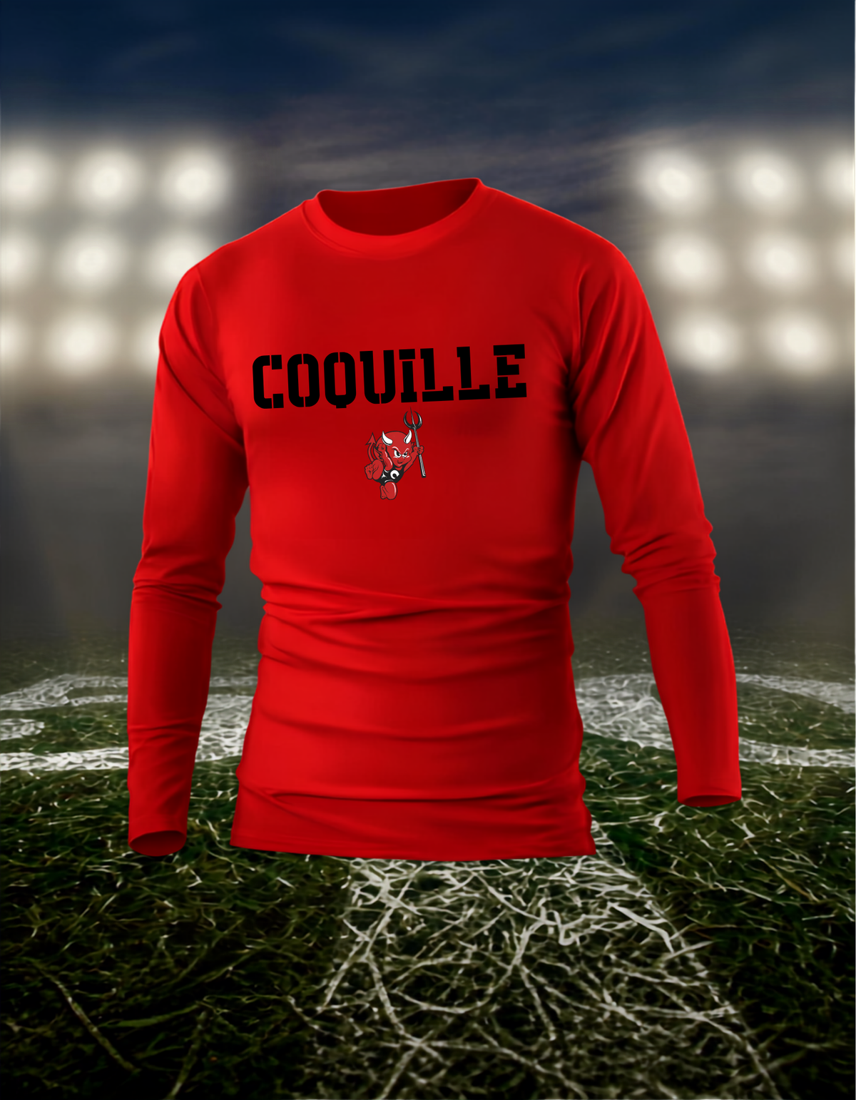 Coquille Red Devils Town Mascot – driFIT Performance Long Sleeve T-Shirt in Red