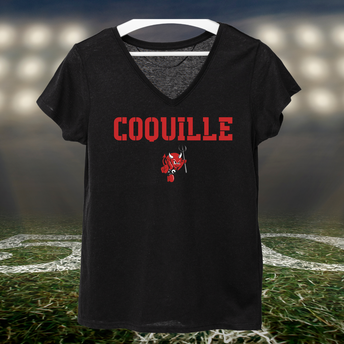 Coquille Red Devils Town Mascot – Women's V-Neck T-Shirt in Black