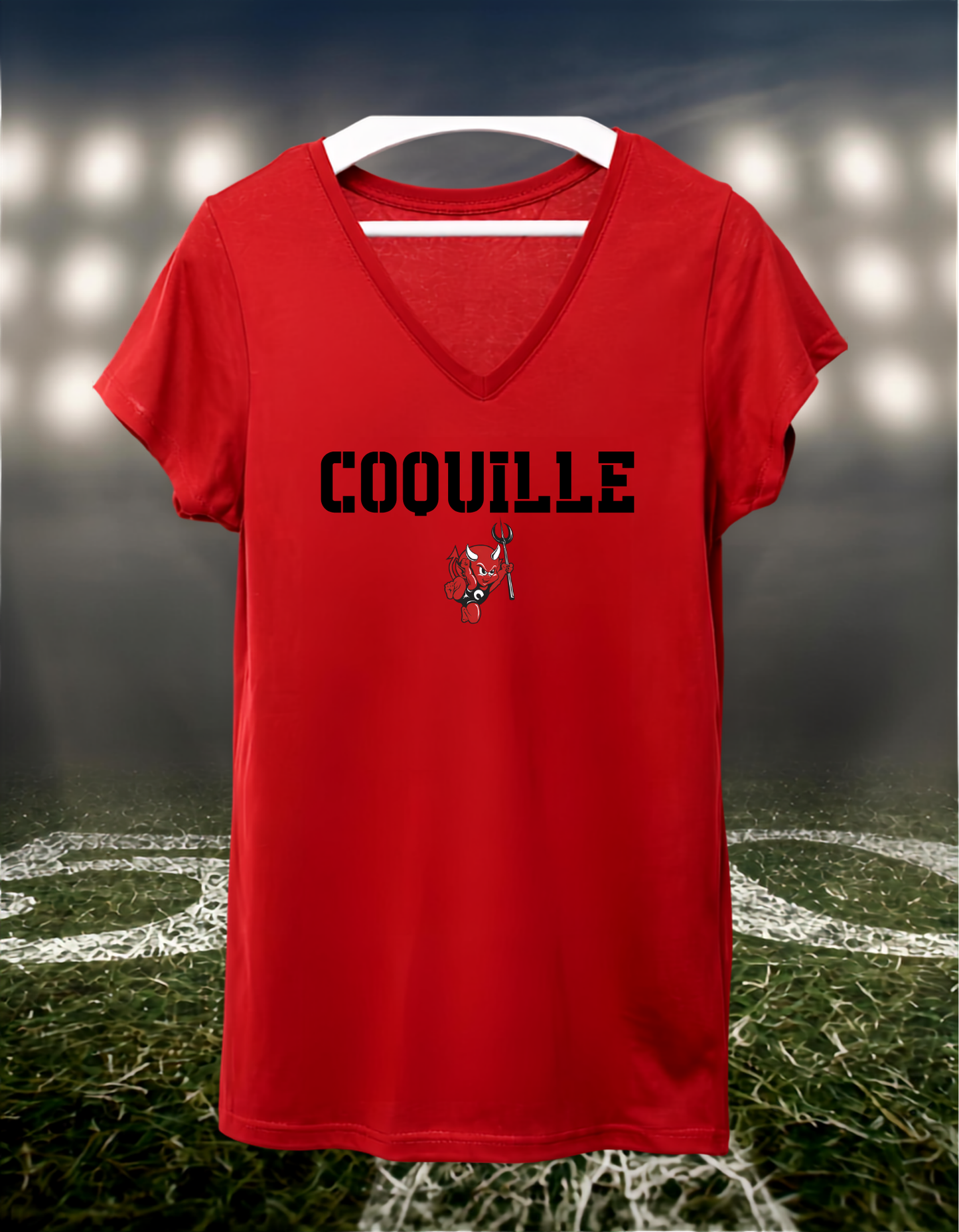 Coquille Red Devils Town Mascot – Women's V-Neck T-Shirt in Red