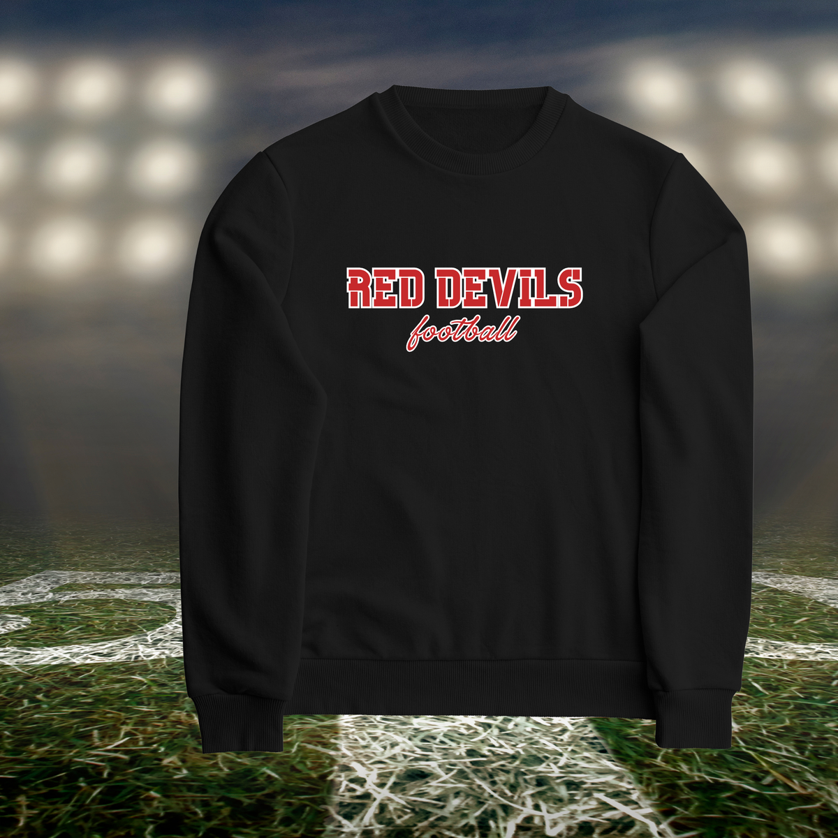Coquille Red Devils Football Text Logo – Crewneck Sweatshirt in Black