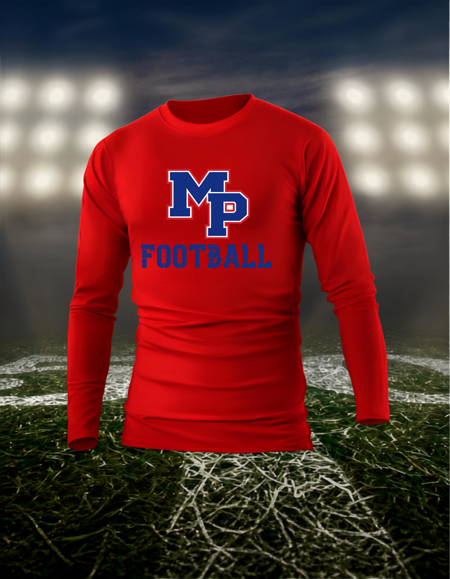 Myrtle Point Bobcats Logo Football – driFIT Performance Long Sleeve T-Shirt in Red