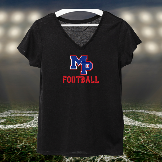 Myrtle Point Bobcats Logo Football – Women's V-Neck T-Shirt in Black