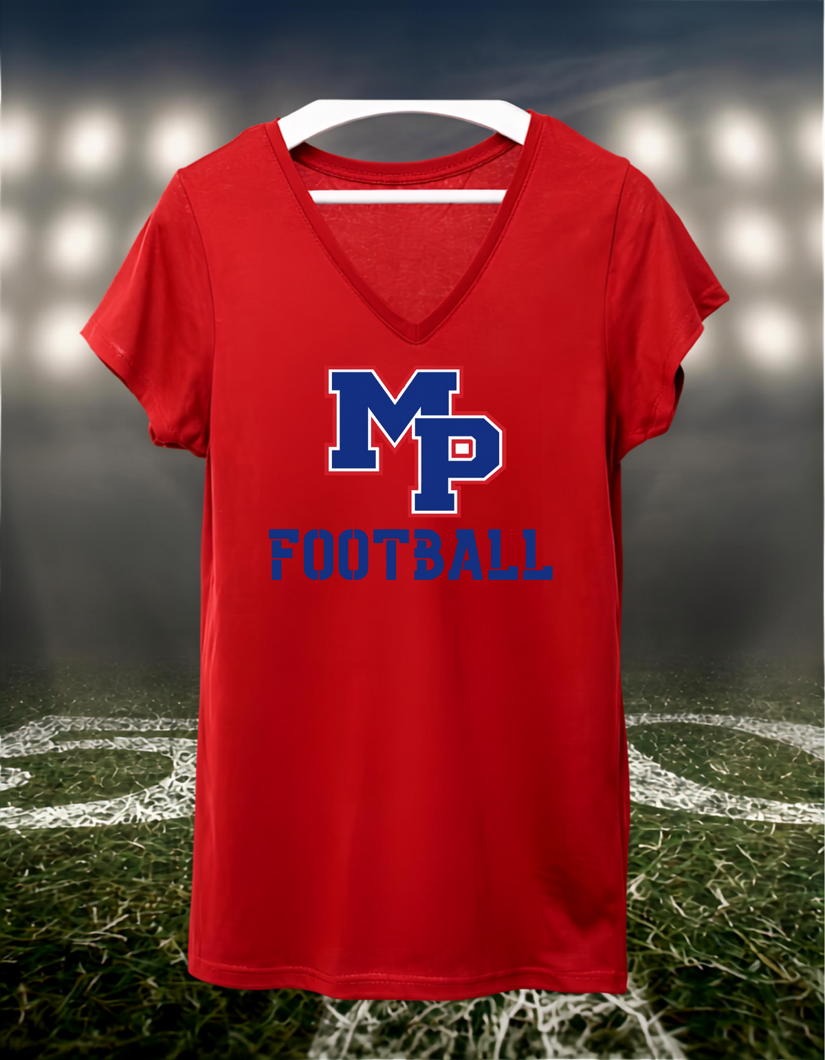 Myrtle Point Bobcats Logo Football – Women's V-Neck T-Shirt in Red