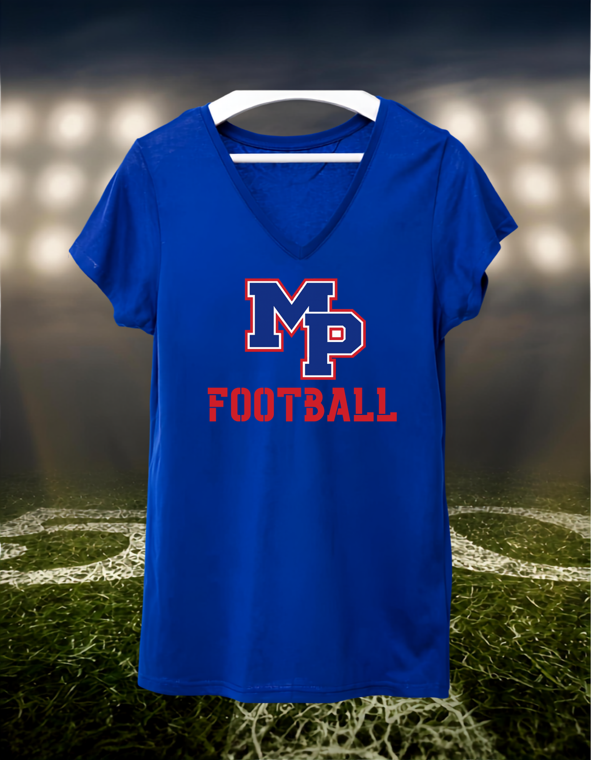 Myrtle Point Bobcats Logo Football – Women's V-Neck T-Shirt in Blue