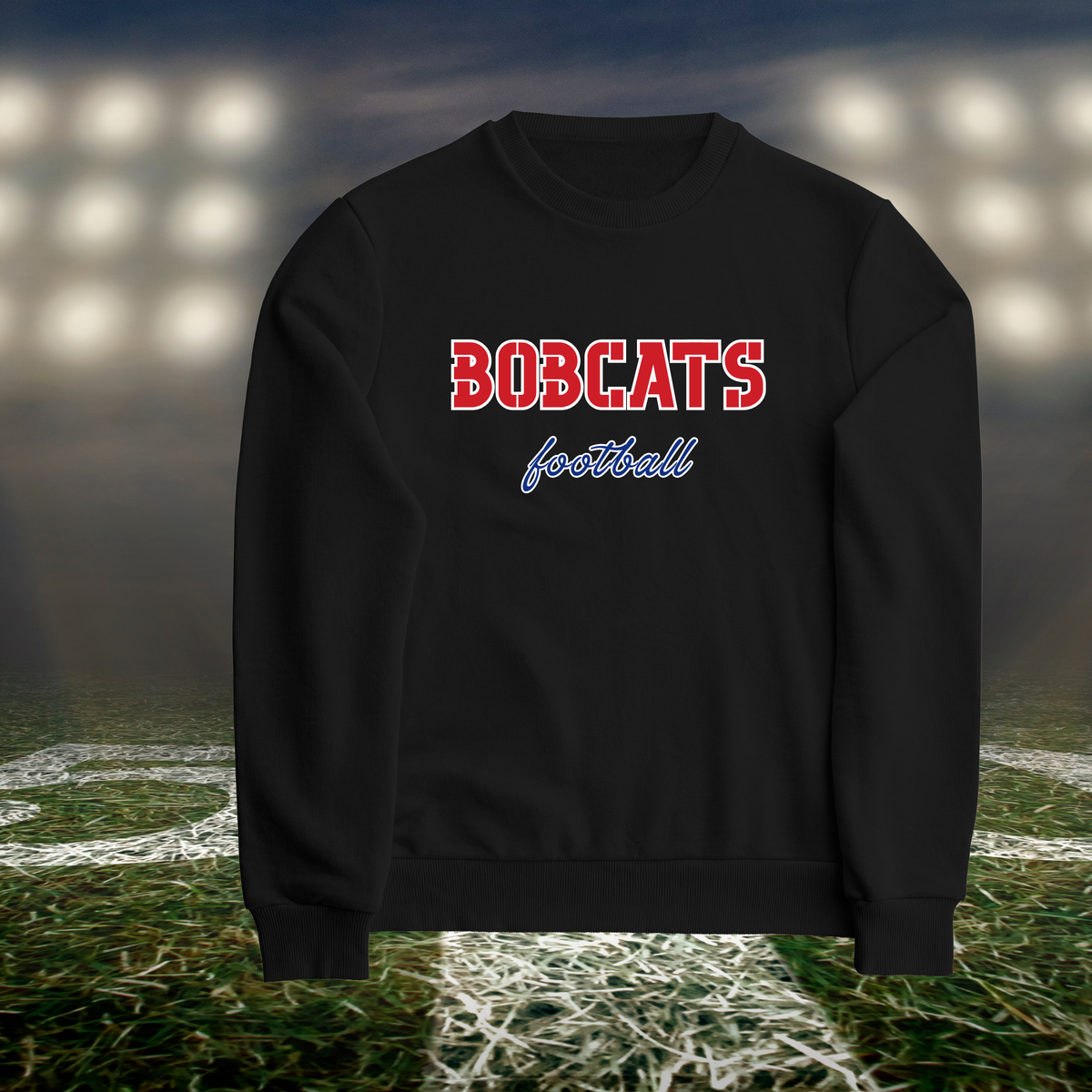 Myrtle Point Bobcats Football Text Logo – Crewneck Sweatshirt in Black
