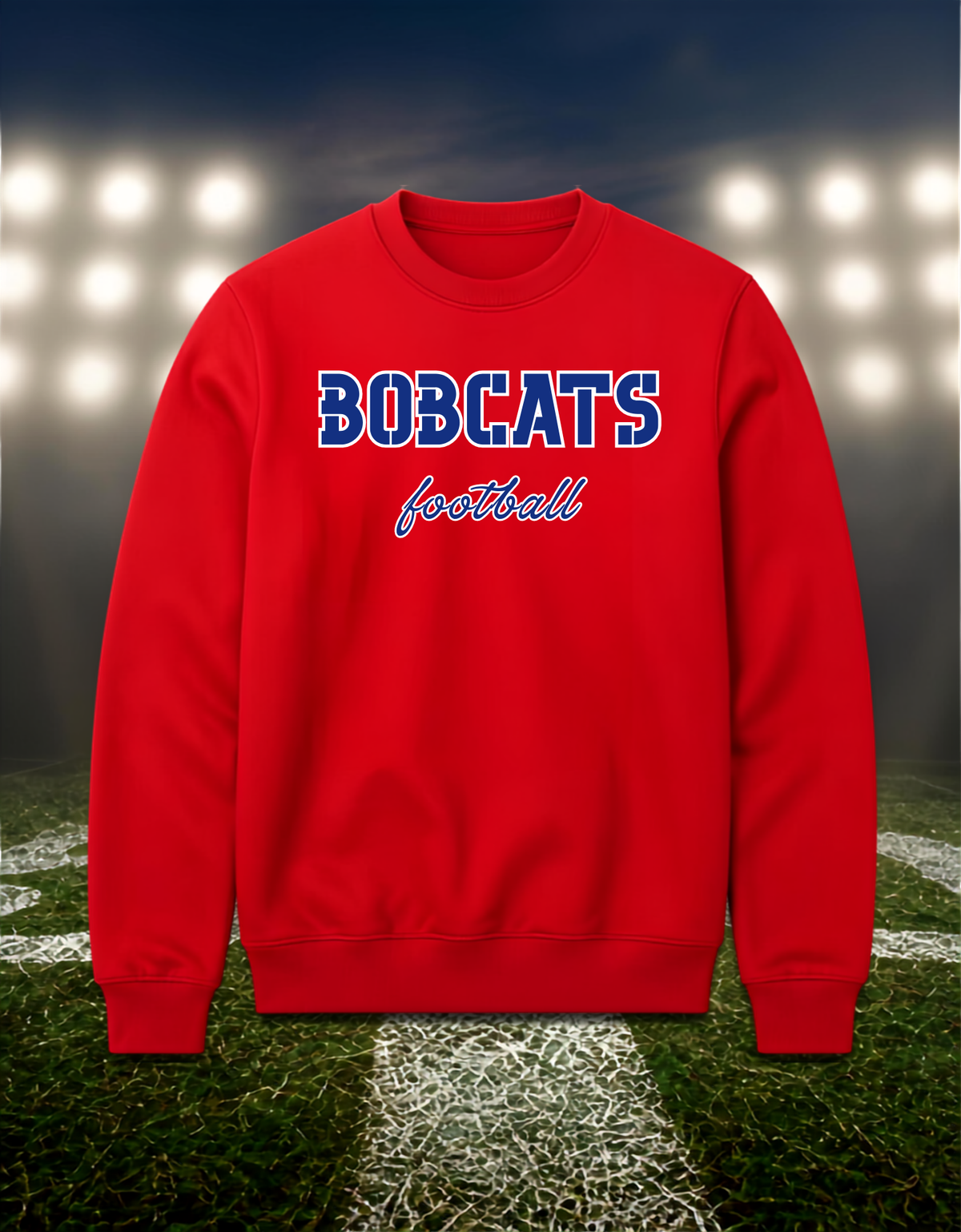 Myrtle Point Bobcats Football Text Logo – Crewneck Sweatshirt in Red