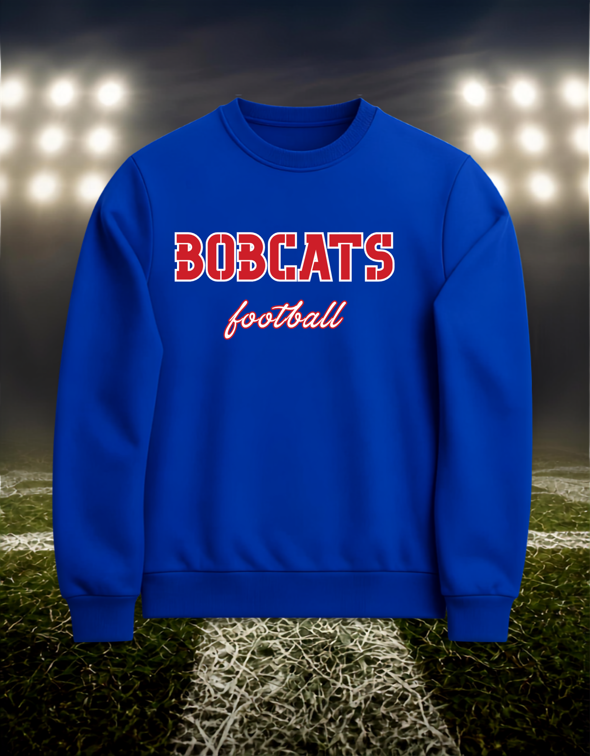 Myrtle Point Bobcats Football Text Logo – Crewneck Sweatshirt in Blue