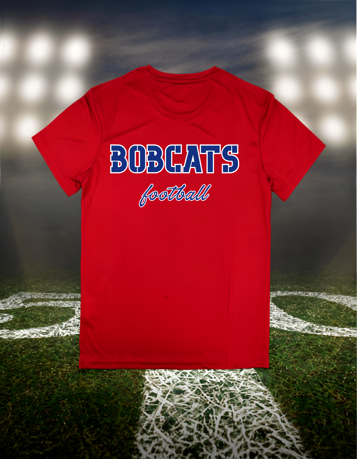 Myrtle Point Bobcats Football Text Logo – driFIT Performance T-Shirt in Red