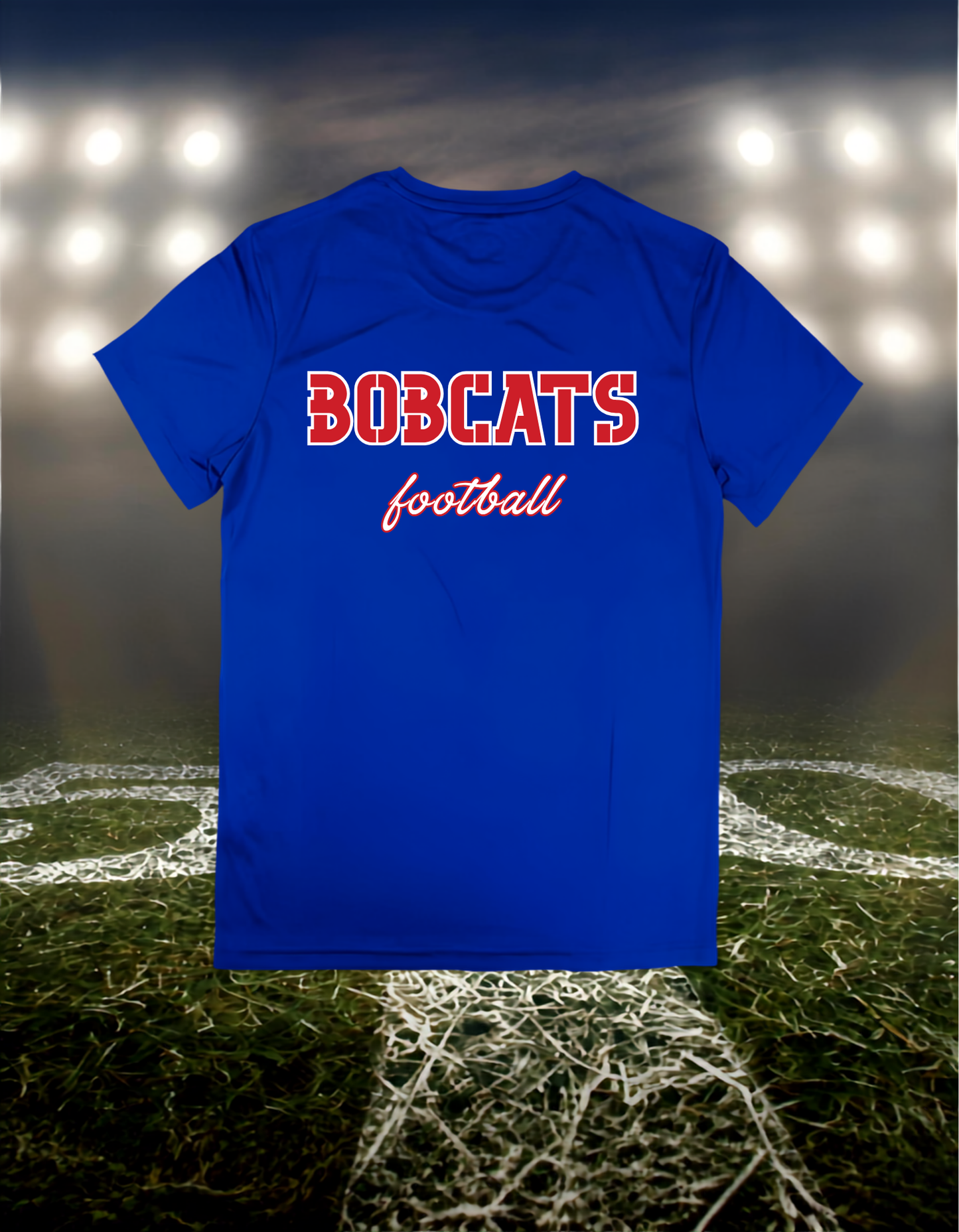 Myrtle Point Bobcats Football Text Logo – driFIT Performance T-Shirt in Blue