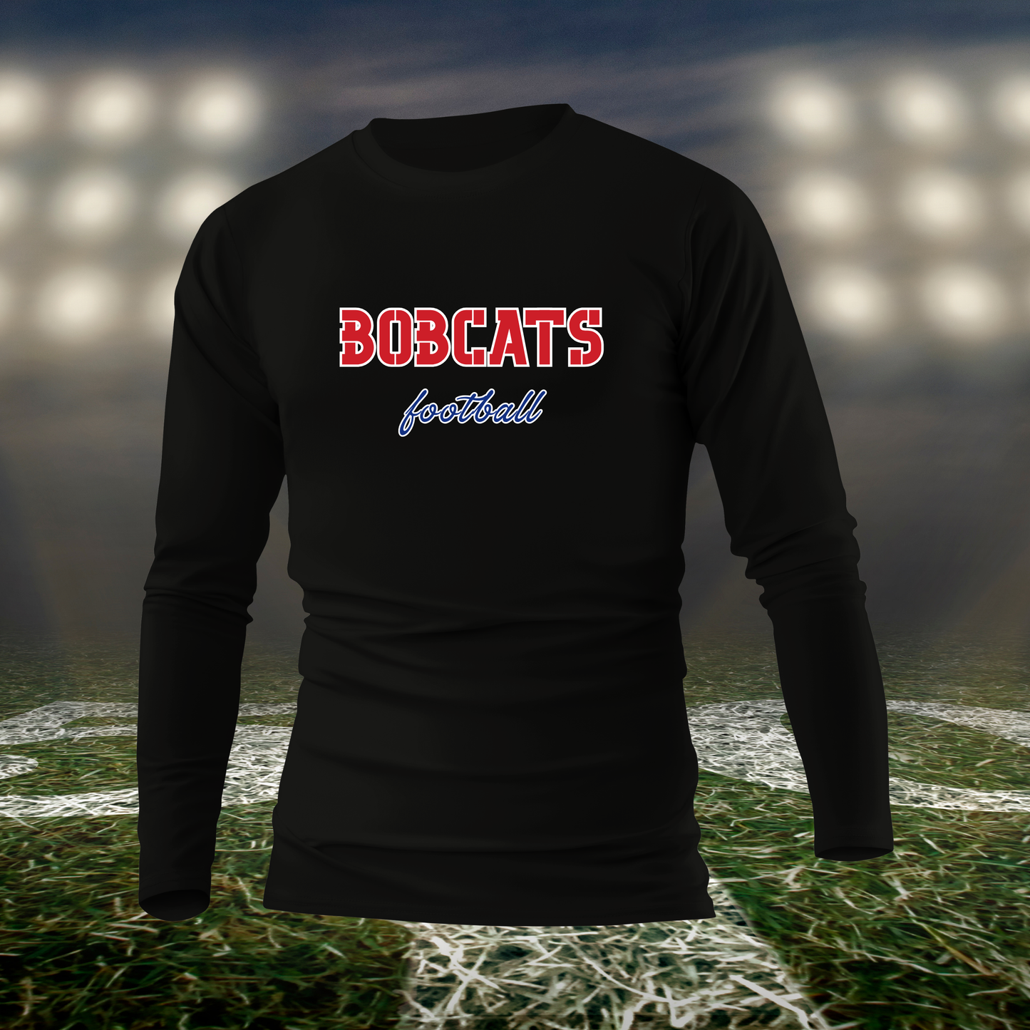 Myrtle Point Bobcats Football Text Logo – driFIT Performance Long Sleeve T-Shirt in Black