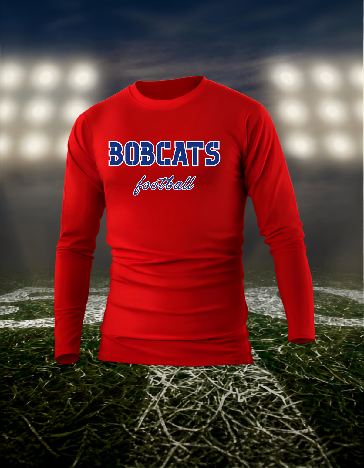 Myrtle Point Bobcats Football Text Logo – driFIT Performance Long Sleeve T-Shirt in Red