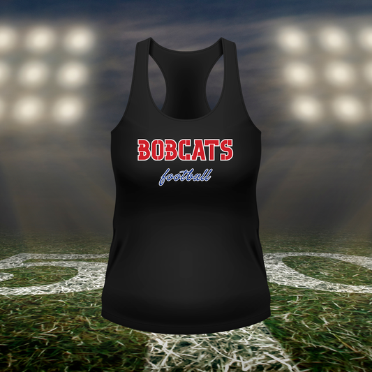 Myrtle Point Bobcats Football Text Logo – Women's Racerback Tank Top in Black